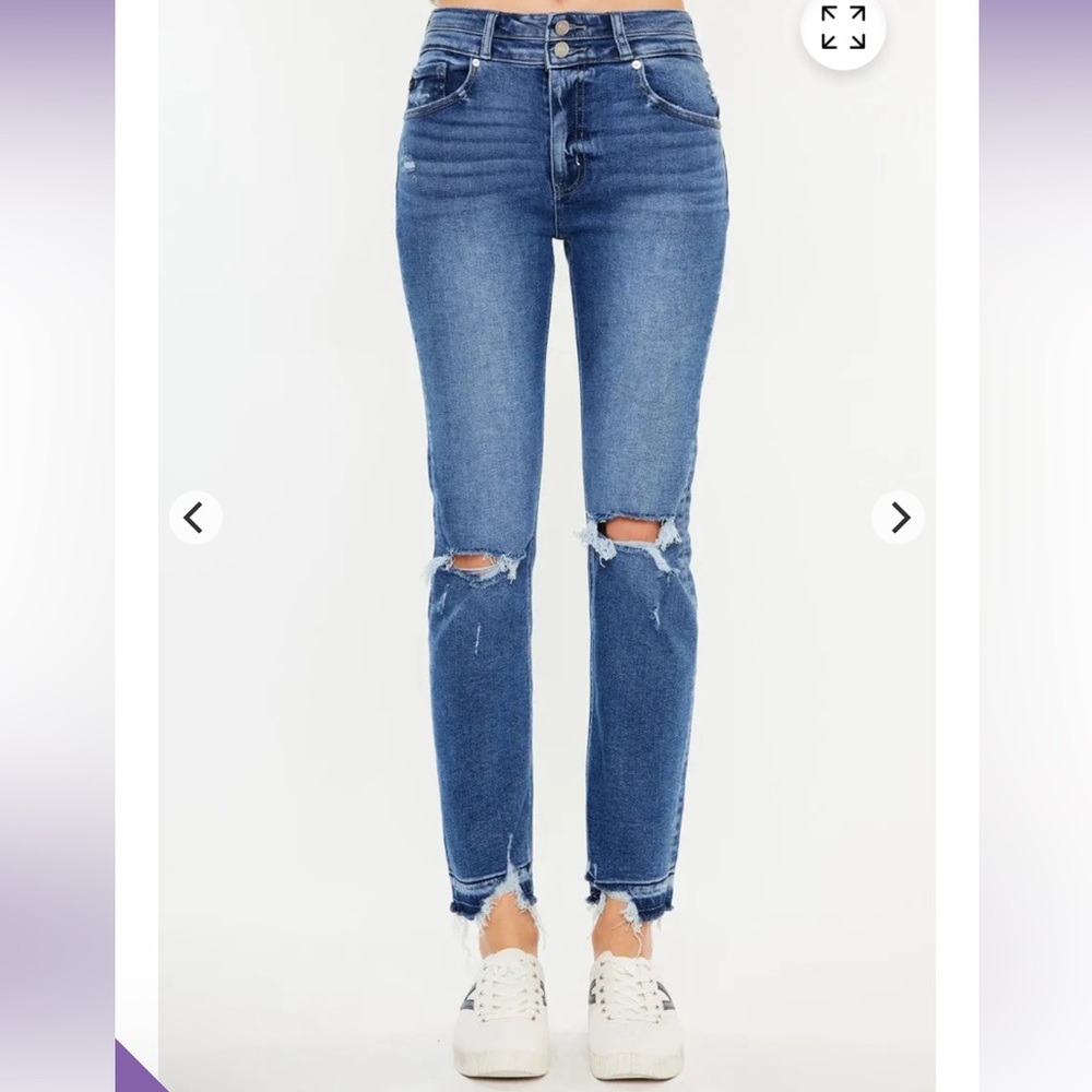 KanCan Women's Straight Leg Distressed Jeans - Blue